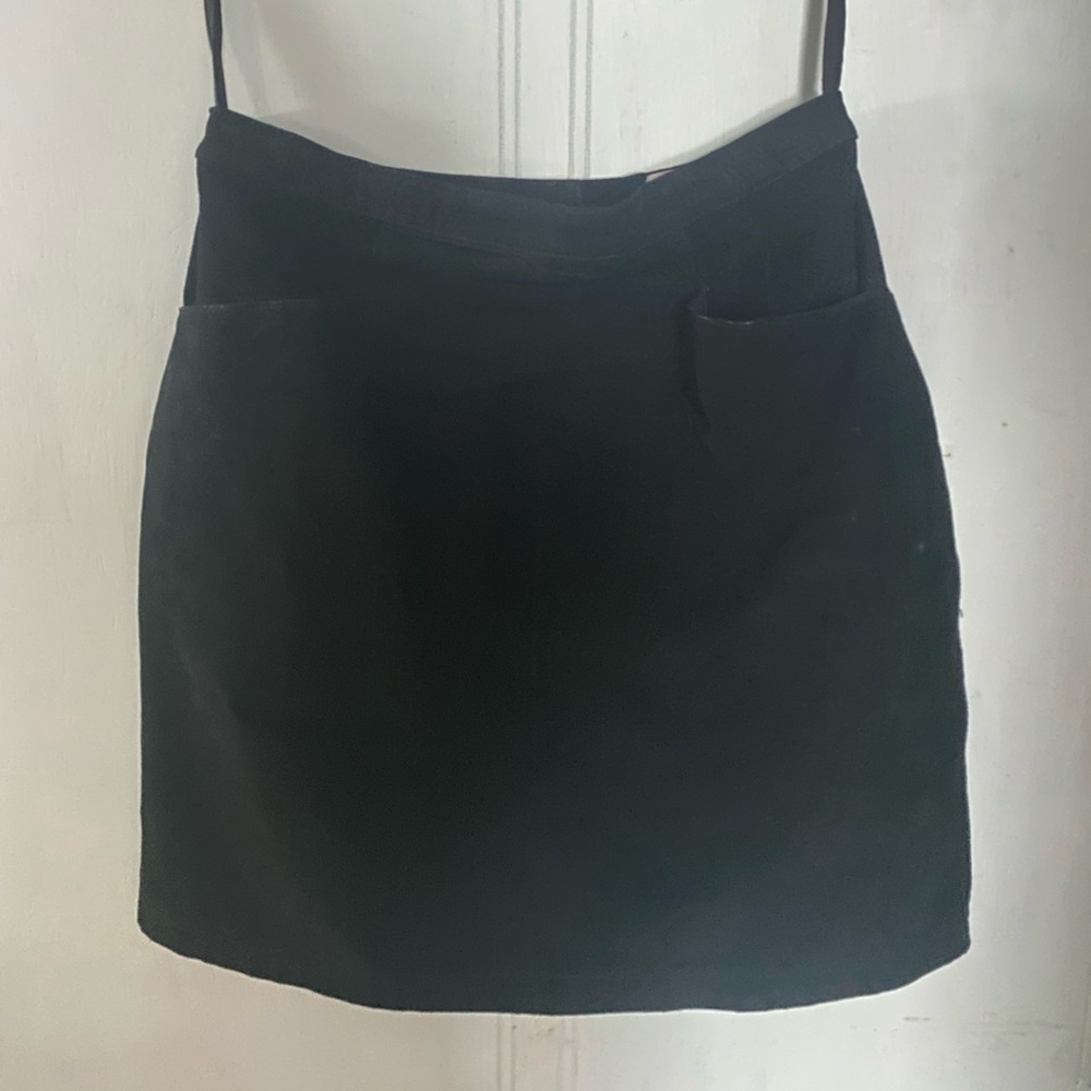 Vintage 80s 90s black leather suede skirt mini midi m l 14